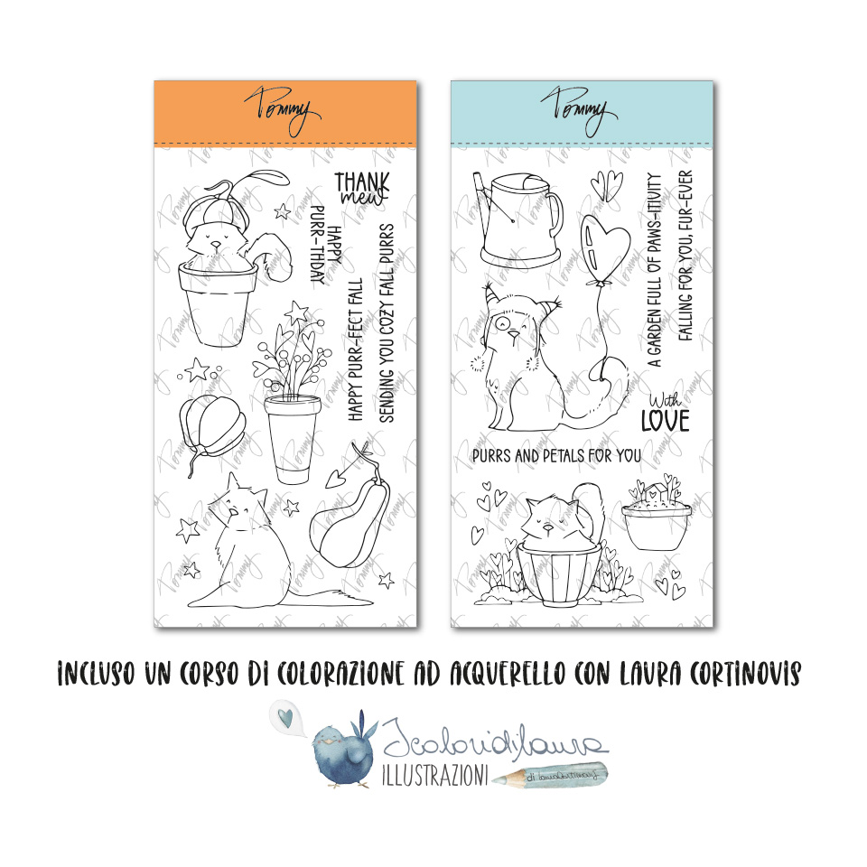 Bundle timbri Laura Cortinovis - 2 Timbri (12 cm x 21cm) - Pochette - Video lezione colorazione Ink Extreme