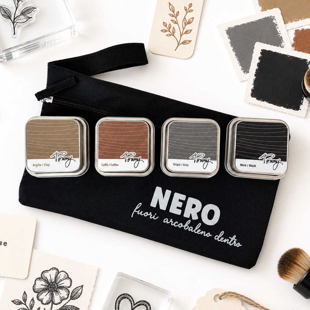 SET NERO - 4 tamponi inchiostro permenente + pochette Nera