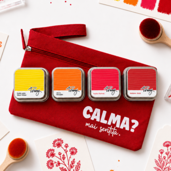SET ROSSO - 4 tamponi inchiostro permenente + pochette rossa