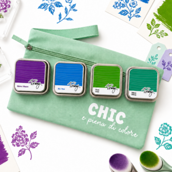 SET TIFFANY - 4 tamponi inchiostro permenente + pochette Tiffany