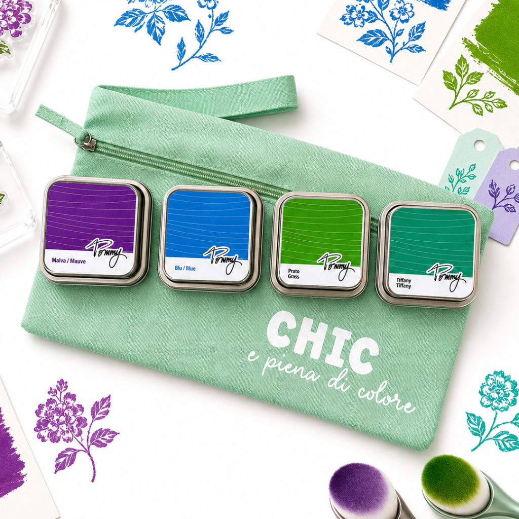 SET TIFFANY - 4 tamponi inchiostro permenente + pochette Tiffany