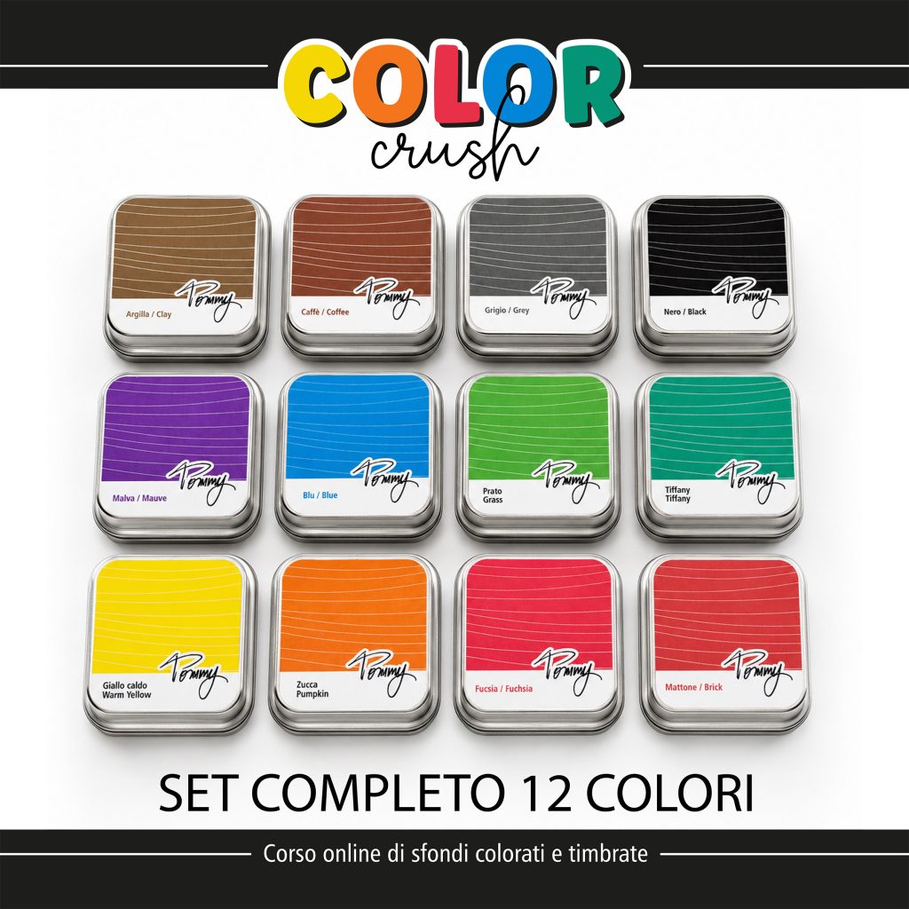 Set completo 12 colori + corso online COLOR CRUSH - sfondi colorati e timbrate per card